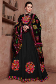 Silk Black Resham Embroidered Flared Lehenga