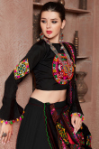 Silk Black Resham Embroidered Flared Lehenga