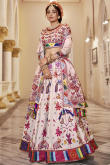 Cotton Silk Cream Lehenga with Printed Work for Navratri