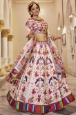 Cotton Silk Cream Lehenga with Printed Work for Navratri