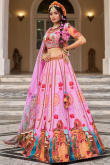 Cotton Silk Lavender Pink Lehenga with Printed Work for Diwali