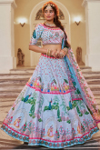 Cotton Silk Light Blue Lehenga with Printed Work for Diwali