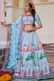 Cotton Silk Light Blue Lehenga with Printed Work for Diwali