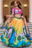Cotton Silk Mustard Yellow Lehenga with Printed Work for Diwali