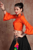 Cotton Silk Patch Embroidered Black Flared Lehenga