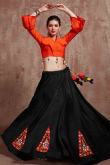 Cotton Silk Patch Embroidered Black Flared Lehenga