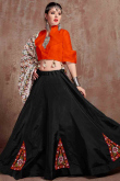 Cotton Silk Patch Embroidered Black Flared Lehenga
