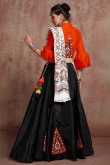 Cotton Silk Patch Embroidered Black Flared Lehenga