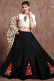 Patch Embroidered Black Flared Cotton Silk Lehenga