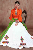 Cotton Silk White Patch Embroidered Flared Lehenga