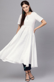 Cotton Slub Kurti Set In White Colour