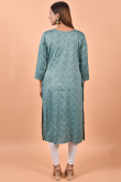 Cotton Teal Blue Kurti With Print 