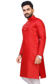 Cotton Tomato Red Weaved Lurex Thread Straight Cut Men's Kurta 