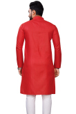 Cotton Tomato Red Weaved Lurex Thread Straight Cut Men's Kurta 