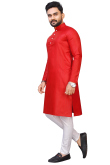 Cotton Tomato Red Weaved Lurex Thread Straight Cut Men's Kurta Pajama 