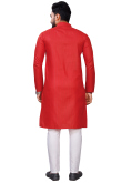 Cotton Tomato Red Weaved Lurex Thread Straight Cut Men's Kurta Pajama 