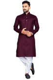 Cotton Wine Maroon Weaved Lurex Thread Straight Cut Men's Kurta Pajama 