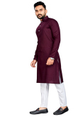 Cotton Wine Maroon Weaved Lurex Thread Straight Cut Men's Kurta Pajama 