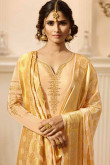 Cream And Yellow Georgette Satin Palazzo Pant Suit