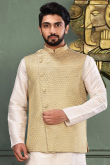Cream Beige Cotton Men Waist Coat