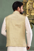 Cream Beige Cotton Men Waist Coat