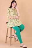 Cream Beige Cotton Printed Short Casual Wear Kurti 