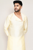 Cream Beige Dupion Silk Angrakha Style Men's Kurta Pajama