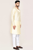 Cream Beige Dupion Silk Angrakha Style Men's Kurta Pajama