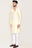 Cream Beige Dupion Silk Angrakha Style Men's Kurta Pajama