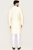 Cream Beige Dupion Silk Angrakha Style Men's Kurta Pajama