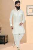 Cream Beige Dupion Silk Men Kurta Pajama