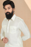 Cream Beige Dupion Silk Men Kurta Pajama