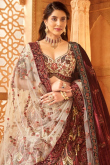 Cream Beige Embroidered Silk Blend Panelled Lehenga
