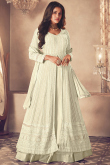 Cream Beige Front Slit Georgette Embroidered Lehenga 