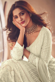 Cream Beige Front Slit Georgette Embroidered Lehenga 