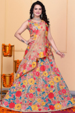 Cream Beige Georgette Embroidered Panelled Style Lehenga 