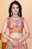 Cream Beige Georgette Embroidered Panelled Style Lehenga 
