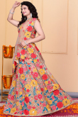 Cream Beige Georgette Embroidered Panelled Style Lehenga 