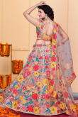 Cream Beige Georgette Embroidered Panelled Style Lehenga 