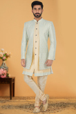 Jacquard Cream Beige Wedding Wear Men Sherwani