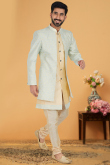 Jacquard Cream Beige Wedding Wear Men Sherwani