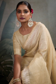 Cream Beige Kora Silk Saree With Zari Work For Diwali