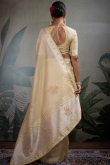 Cream Beige Kora Silk Saree With Zari Work For Diwali