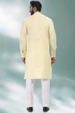 Linen Cream Beige Patch Embroidered Party Wear Men Kurta Pajama
