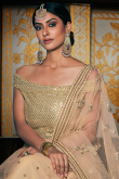 Cream Beige Net Embroidered Lehenga