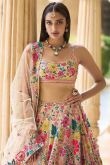 Cream Beige Net Lehenga with Sequins Work for Diwali Wear