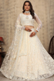 Cream Beige Net Lehenga With Sequins Work For Weddings