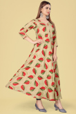Cream Beige Rayon Ready Made Printed Frock Style Casual Wear Kurti