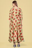 Cream Beige Rayon Ready Made Printed Frock Style Casual Wear Kurti