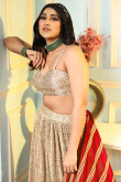 Cream Beige Satin Printed Flared Lehenga